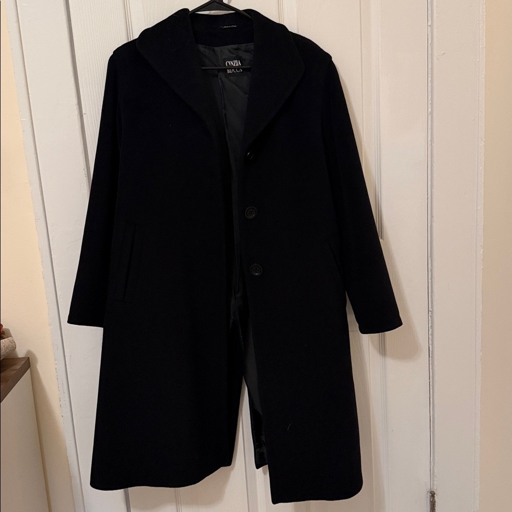 Cinzia Rocca Icons Black Hooded Wool-Blend Pea Coat